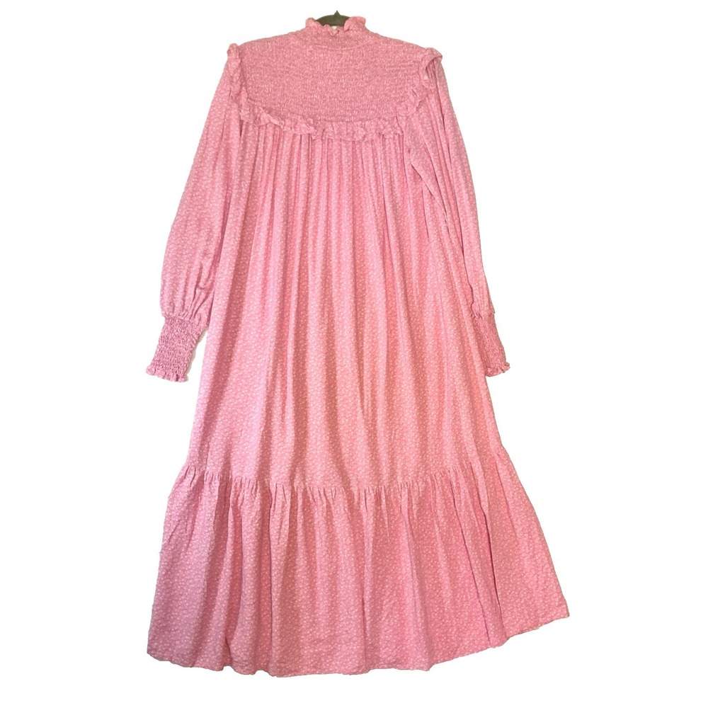 Ghost sIze XS Anisha Dress Pink Daisies Viscose Folk Dress Smocked  NWT